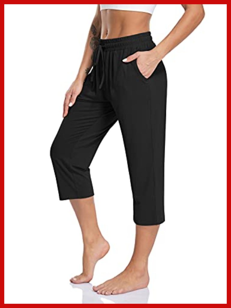 Women's Capri Yoga Pants Loose Soft Drawstring Workout Sweatpants With Pockets
